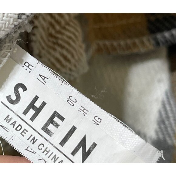 Shein Plaid Shacket Jacket Brown Black Button Size L Large - Picture 6 of 7